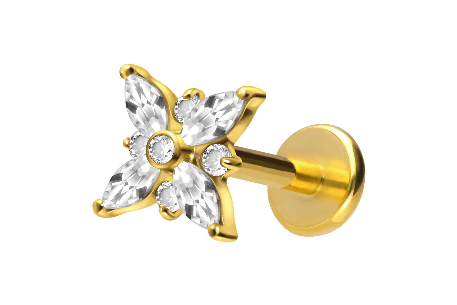 Titan Labret Piercing mit Push Fit KRISTALLSTERN